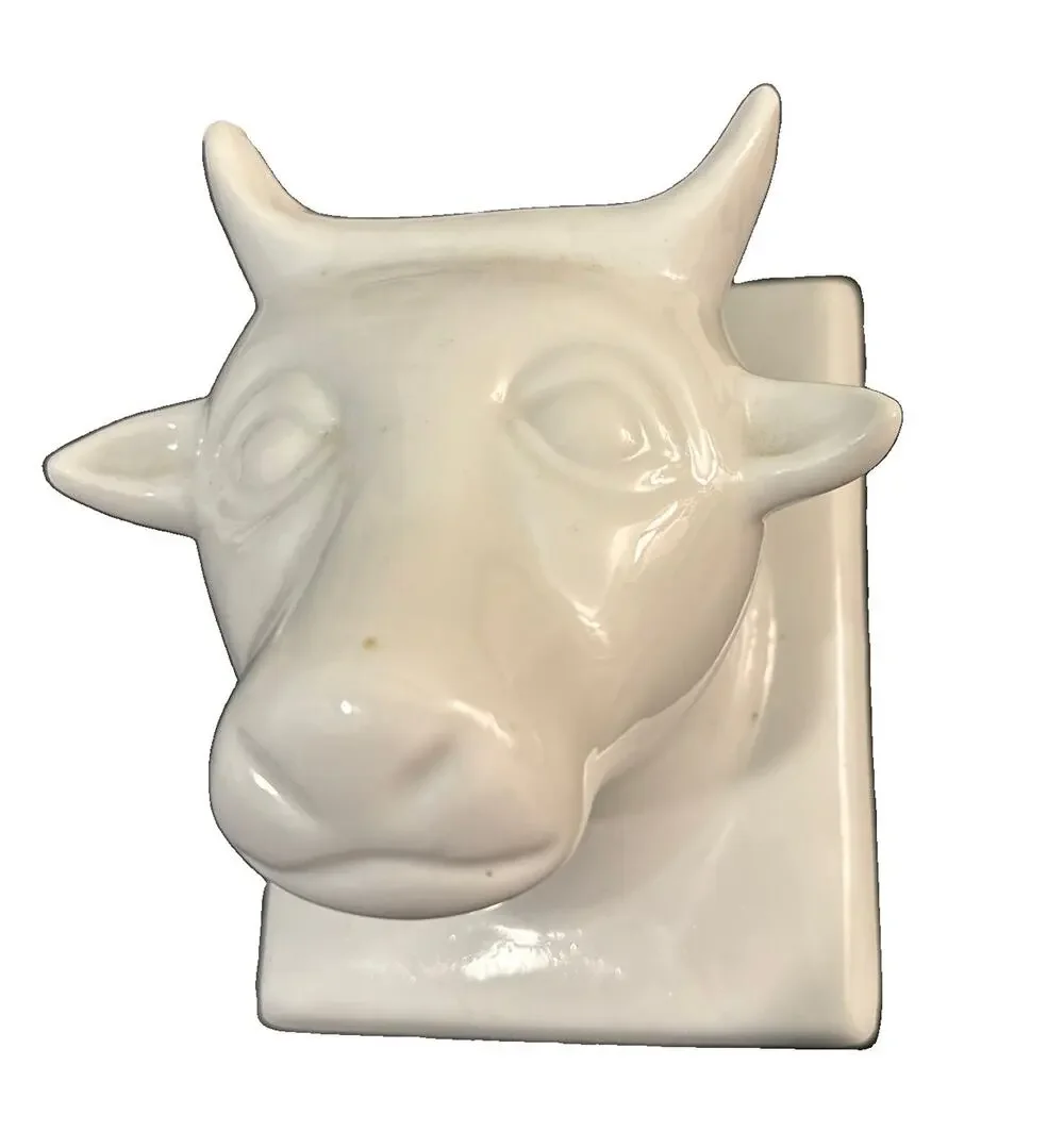 Vtg Ceramic Cow Bull Head Wall Mounted Dishcloth Hanger Farmhouse Decor 3.5x4.5”